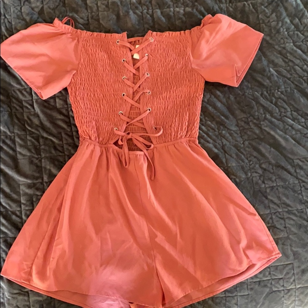 Peach off the shoulder romper